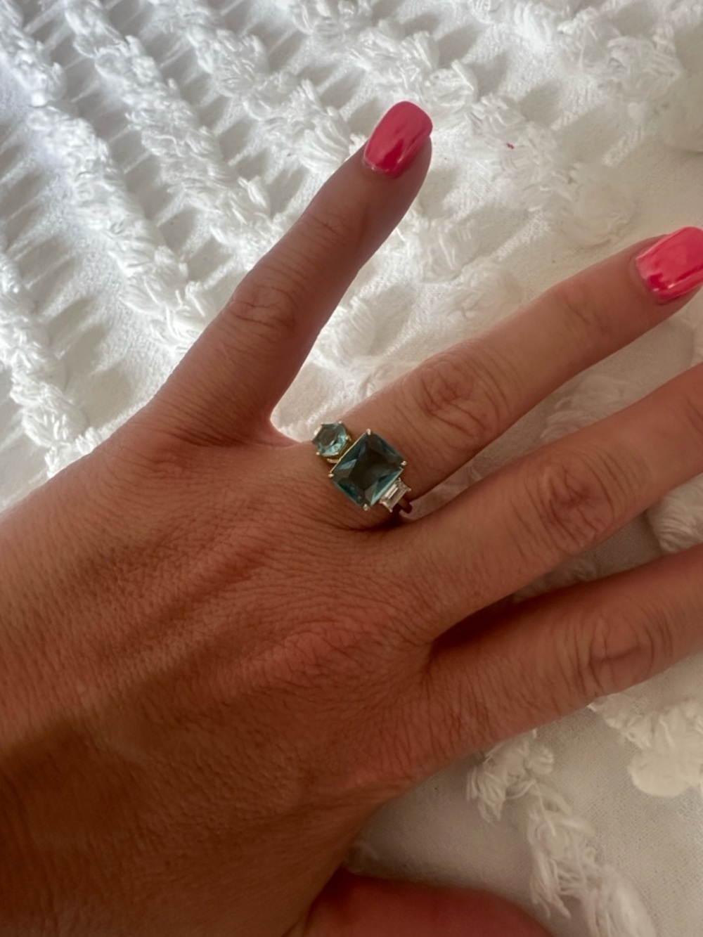 Sterling Silver, gold plated with natural Light Blue Aquamarine Center Stone